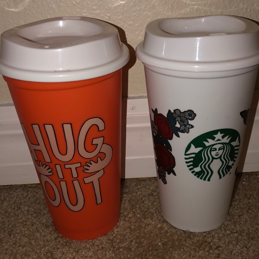 2 reusable Starbucks cups